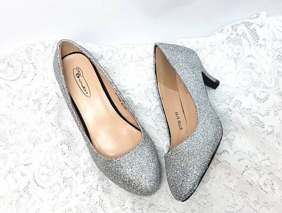 Silver Glitter Low Heel Silver Wedding Shoes Low Silver | Etsy