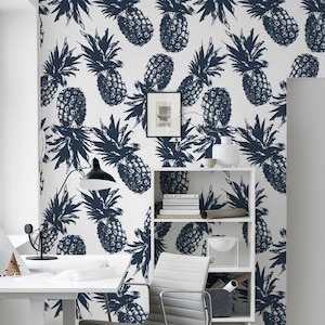 Pineapple removable wallpaper, Fruits wall mural, Leaves wall decor, Peel and stick, Reusable, Removable, Repositionable wallpaper MAF133