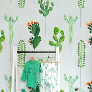 Balloon Cacti removable wallpaper, Leaves wall mural, Watercolor wall decor, Peel and stick, Reusable, Removable, Repositionable MAF198
