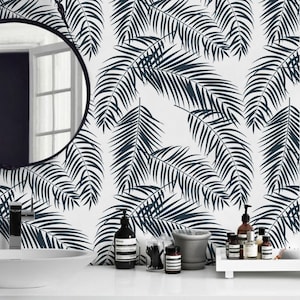 Tropical Palm removable wallpaper, Watercolor wall mural, Leaves wall decor, Removable, Reusable, Peel and stick, Repositionable MAF098