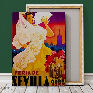 Feria de Sevilla Spain Cotton Canvas, Digital Print, Retro Travel Poster, Souvenir, Room Decoration, Cotton Fabric #246
