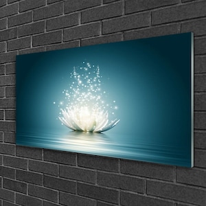 Glass Wall Art, Lotus Blossom Glass Print, Blue Print On Tempered Glass, White Wall Decor, Floral Wall Art, Glassware, Vivid Colors