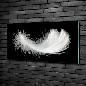Glass Wall Art, Modern Art Print On Tempered Glass , Black Tempered Glass, White Wall Decor, Feather Glass Print, Personalized Glass Print