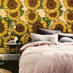Papier peint champ de tournesols, papier peint amovible, jaune, vert, fleuri, verdure, papier peint autocollant, papier peint floral #561T