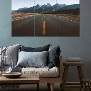 Long Road Wall Art Hanging, stampa grande incorniciata, foresta, paesaggio decorazione della casa, montagne tela, pannello arte, viaggio, altopiani, stampabile