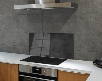 Kitchen Glass Panel, Wall Protector, Black Concrete Backsplash, Onyx Glass Splashback, Dark Gray Wall, Cement, Tempered Glass