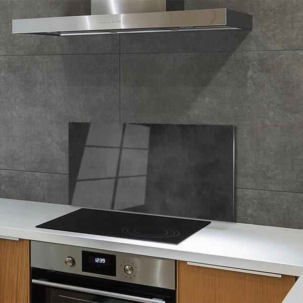 Kitchen Glass Panel, Wall Protector, Black Concrete Backsplash, Onyx Glass Splashback, Dark Gray Wall, Cement, Tempered Glass