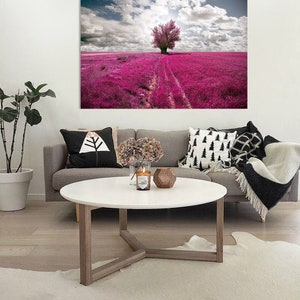 Nature canvas, landscape, beautiful, nature panel, fine art, meadow, forest, peacefull, paradise, colorful, flowers, floral, tree, pink