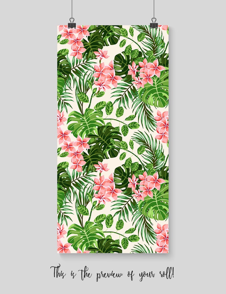 Bright Hawaii removable wallpaper, Watercolor wall mural, Leaves wall decor, Reusable, Removable, Peel and stick, Repositionable MAF114 image 2