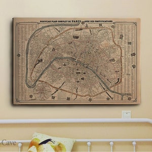 Alte Karte Paris, 1855, Baumwollleinen, Digitaldruck, Karte Poster, Wohnzimmer, Karte, Einweihungsparty #744