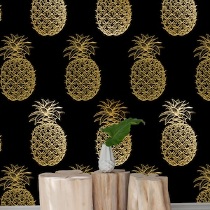 Luxurious Pineapple removable wallpaper, Watercolor wall mural, floral wall decor, Peel and stick, Reusable, Removable MAF014