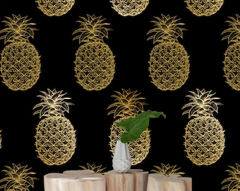 Luxurious Pineapple removable wallpaper, Watercolor wall mural, floral wall decor, Peel and stick, Reusable, Removable MAF014