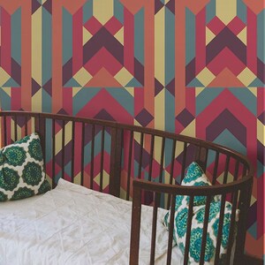 Charming Wallpaper Removable Mural, Retro pattern removable wallpaper orange red and yellow wall mural photo #218T