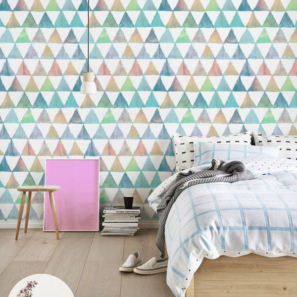 Summer Triangles removable wallpaper, Geometric wall mural, Simple wall decor, Peel and stick, Removable, Reusable, Repositionable MAF033