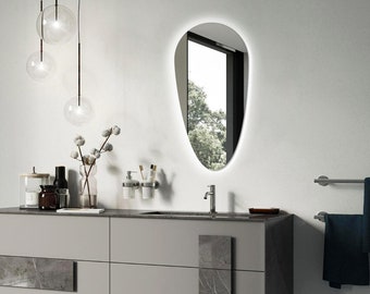 Frameless Irregular mirror - Warm/Neutral/Cool LED, Vanity Mirror, Wall Decor, Bathroom Mirror, Teardrop Mirror, Model Japandi