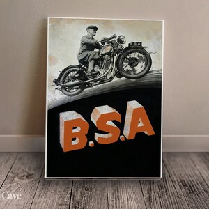 B.S.A Motor Cycles Retro Poster Cotton Canvas, Digital Print, Classic Automobile, Gift Idea, Illustration Print, Classic Wall Decor #948