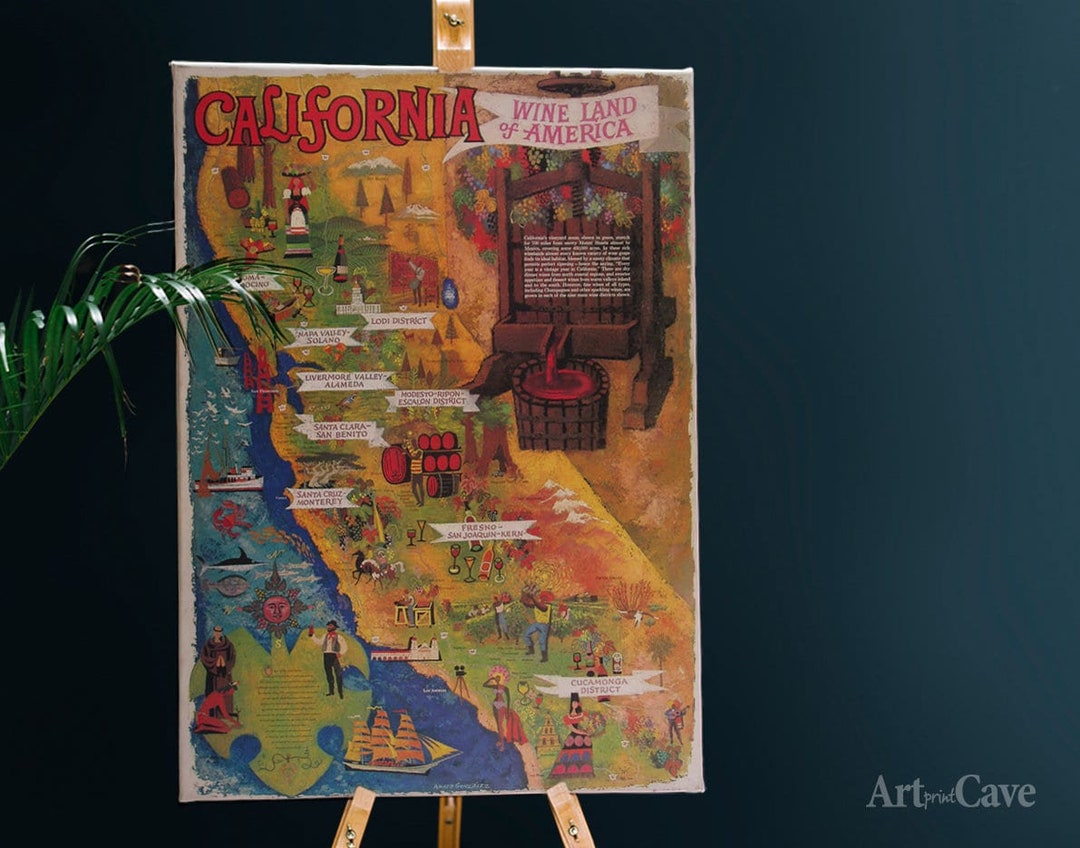 California Wine Map Print Cotton Canvas, Digital Print, Food Prints ...