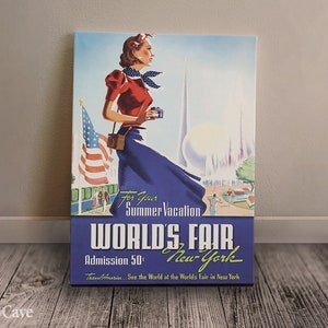 Worlds Fair New York Usa Travel Poster Cotton Canvas, Digital Print, Retro Travel Poster, High Quality, Room Decoration, Wall Art #361