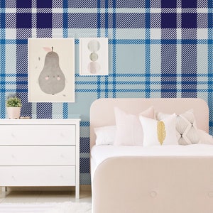 Charming Wallpaper Removable Mural, Tartan plaid removable wallpaper blue wall mural non woven #297T