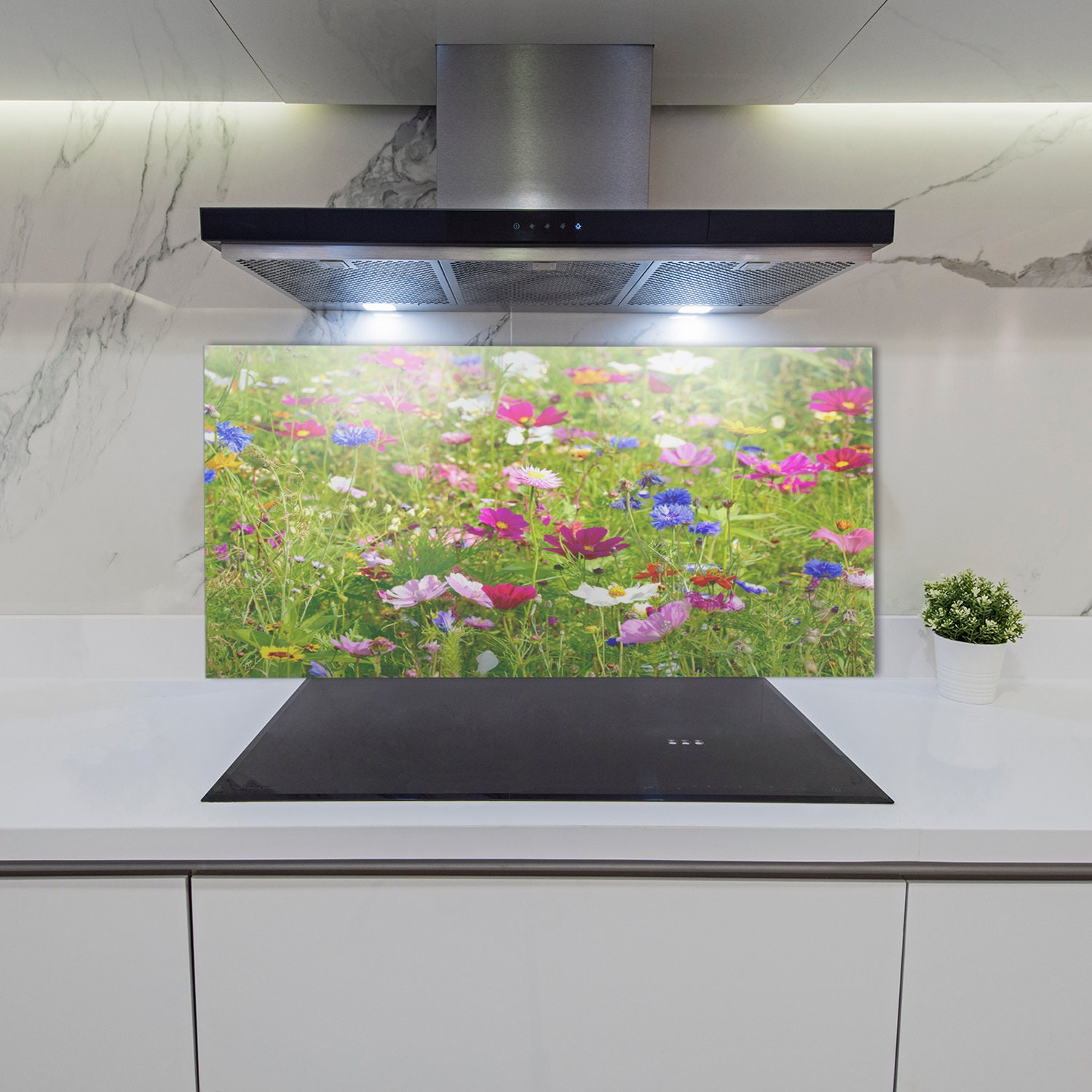 Crédence De Cuisine En Verre Trempé 60x120 Cm - Motif Floral Jaune Printemps - Facile à Nettoyer