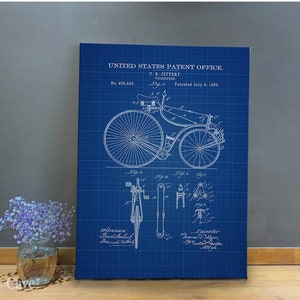 Velocipede Jeffery United States Patent 1889 Bicycle Cotton Canvas, Digital Print, Patent Prints, Retro Wall Decor, Old Prints #1026