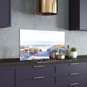 Kitchen Glass Panel, Wall Protector, Coastal Dunes Kitchen Backsplash, Beige Glass Splashback, Green Wall, Beach, Tempered Glass