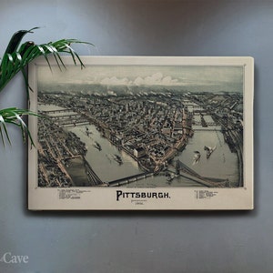 Alte Karte von Pittsburgh pennsylvania auf Baumwollleinwand, Digitaldruck, Karte Poster, Geschenk Idee, Moderner Druck, Leinwand Kunst #112