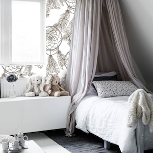 Charming Wallpaper Removable Mural, Monochrome dreamcatcher and feathers removable wallpaper golden and white wall mural wall decor #156T
