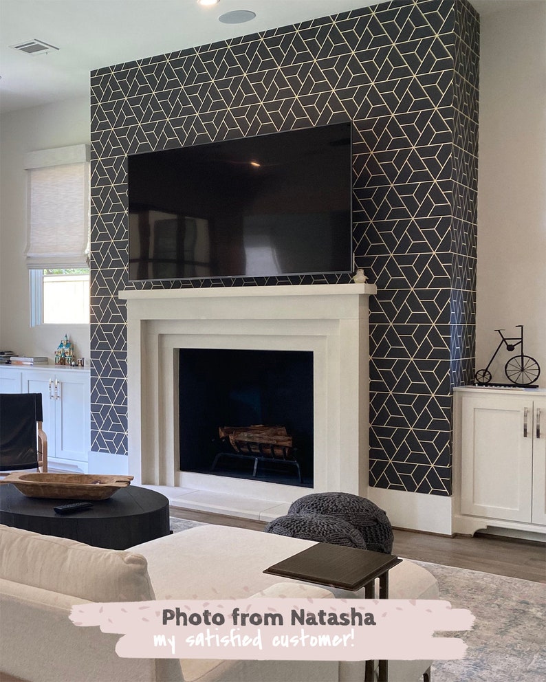 Navy Geometric Removable Wallpaper Scandinavian Wall Mural Etsy