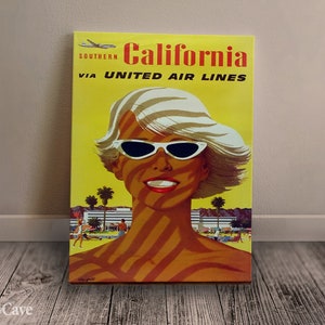 California United Air Lines Stan Galli Cotton Canvas, Digital Print, Retro Travel Poster, Wall Art, Reproduction, Office Decor #72