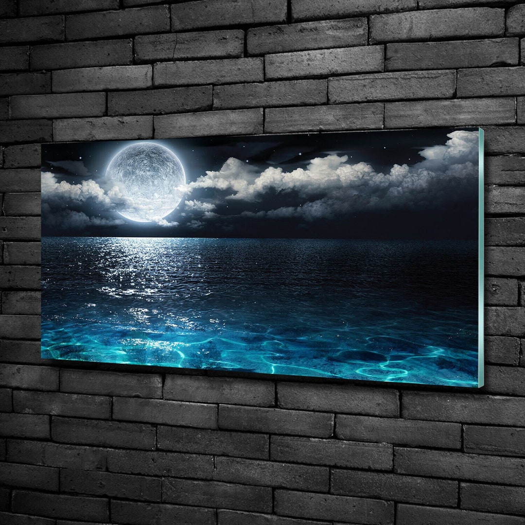 Glass Wall Art, Full Moon Glass Print, Black Print on Tempered Glass, Blue  Wall Decor, Sea Wall Art, Modern Home Art, Real Float Glass - Etsy