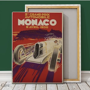 Grand Grand Prix MONACO Cotton Canvas, Digital Print, Retro Automobile, Bicycle Art, Old World, Eco Friendly #876