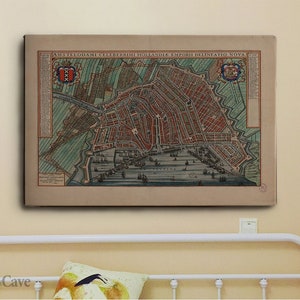 Oude kaart van Amsterdam Nederland 1649 katoenen canvas, digitale print, kaartposter, hoge kwaliteit, moderne print, kunstcollectie #772
