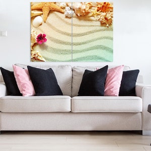 Sand, Beach Poster, Starfish, Seashells, Seahsell Art, Tropic, Exotic, Ocean, Sea, Canvas Print, Canvas, Pin Board, Canvas Art, Canvas Decor