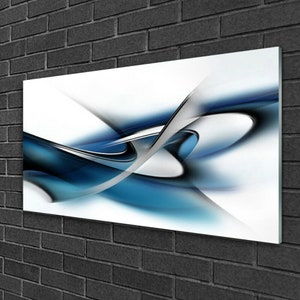 Art mural en verre, image d&#39;art moderne sur verre, impression d&#39;art murale en bleu, photo blanche sur verre, décoration murale abstraite, verre trempé