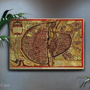 Alte Karte Paris 1572 Baumwollleinen, Digitaldruck, Karte Poster, Reiseposter, Zeichnung, Leinwand Wand Kunst #771