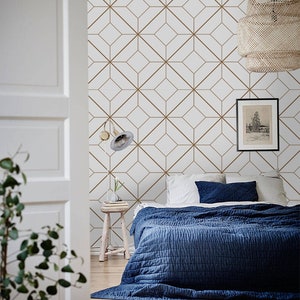 Charming Wallpaper Removable Mural, Geometric removable wallpaper golden and white wall mural photo mural #512T
