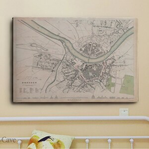 Oude kaart van Dresden met hol Duitsland Duitsland Duitsland 1833 katoencanvas, digitale print, kaartposter, moderne kunst, cadeau, levendige kleuren #753