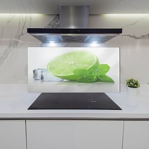 Kitchen Glass Panel, Wall Protector, Lime With Mint Splashback, Green Backsplash Panel, White, Fruit, Tempered Glass, Toughened Glass
