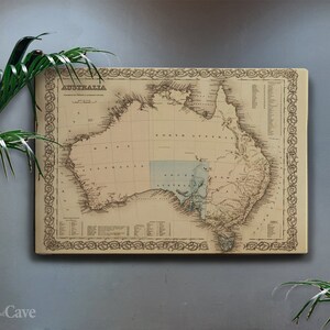 Ancienne carte de l'Australie sur toile en coton, impression numérique, affiche de carte, peinture classique, cadeau unique, grands maîtres #117