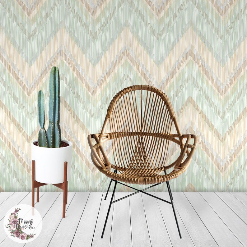 Colorful Zig Zags Removable Wallpaper Simple Wall Mural Etsy