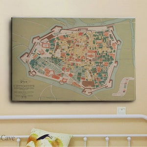 Alter Stadtplan von Wien mit Wölbung Österreich 1880 Baumwolle Leinwand, Digitaldruck, Karte Poster, modernes Interieur, einzigartiges Geschenk, lebendige Farben #781
