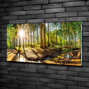 Art mural en verre, art mural en verre panoramique paysage, impression verte, verre trempé, impression marron, décoration murale forêt, impression sur verre personnalisée