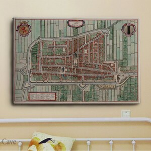 Ancienne carte de Delft, Pays-Bas, 1640, toile de coton, impression numérique, affiche de carte, motif rétro, vieux monde, tissu en coton #759