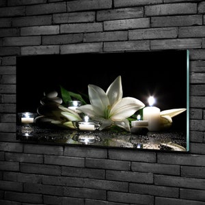 Glass Wall Art, Lily Flower Print On Tempered Glass , Black Tempered Glass, White Wall Decor, FloralGlass Print, Glassware