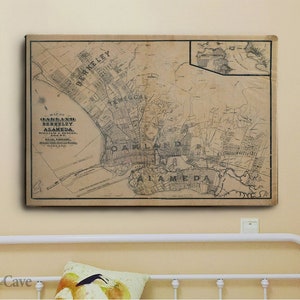 Alte Landkarte von Oakland in Kalifornien 1884 Baumwolldruck auf Leinwand, Digitaldruck, Karte Poster, gealterte Malerei, Geschichtsposter, #765