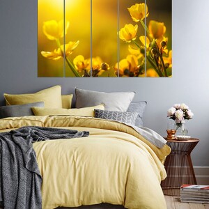 Yellow Flowers Poster Print, Wall Art, Floral, Nature, Photography Printable, Home Decor, Meadow Panel Art, Sunlight, Spring Canvas