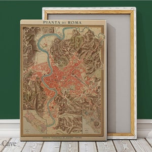 Vecchia mappa Roma Italia 1910 Tela di cotone, stampa digitale, poster mappa, pittura classica, vecchio mondo, designer iconico #785