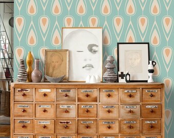 Charming Wallpaper Removable Mural, Retro removable wallpaper blue and orange wall mural traditional #230T