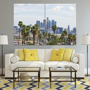 Los Angele Skyline Poster Druck, Palmen, Wolkenkratzer, Wand-Dekor, gerahmt Großdruck, Metropolis, Urban, Panel Art, Printable, Fotografie
